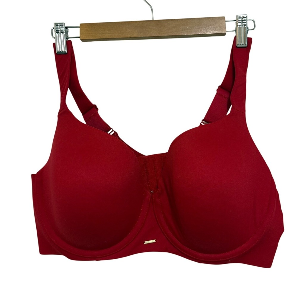 Cacique Women Balconette Bra 42D Red Lightly Lined Underwire Smooth Comfort Bold